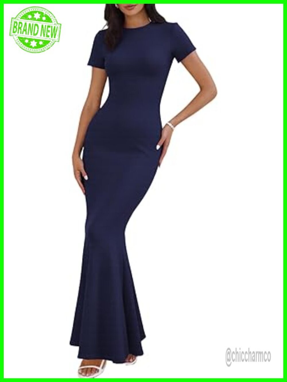 Short Sleeve Square Neck Bodycon Mermaid Maxi Dress - Casual